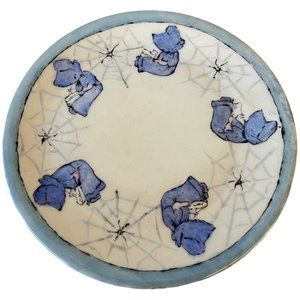 Vintage Little Miss Muffet Childs Plate Nursery Rhyme Made Bavaria Blue White